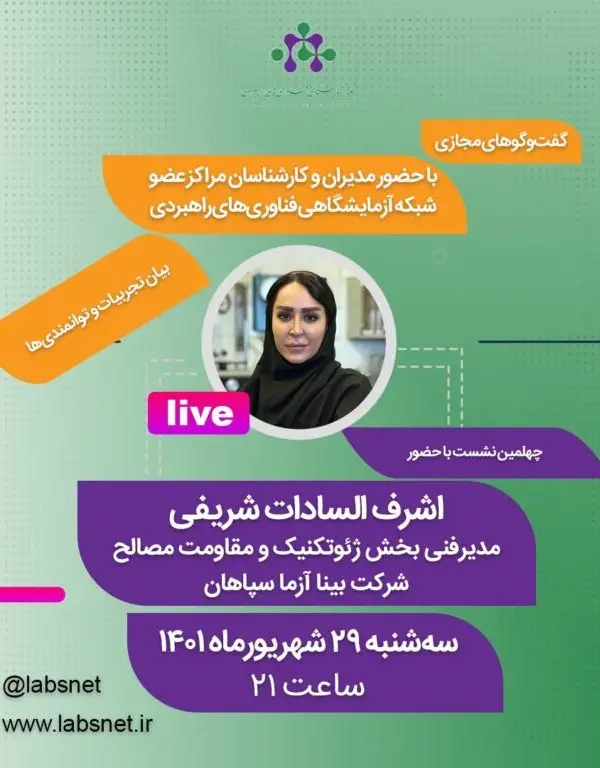 گفت و گوهای مجازی شبکه آزمایشگاهی فناوری راهبری با حضور مدیر فنی بخش شیمی و محیط زیست شرکت بینا آزما سپاهان 42 sharifi 1 768x768 1 گفت و گوهای مجازی شبکه آزمایشگاهی فناوری راهبری با حضور مدیر فنی بخش شیمی و محیط زیست شرکت بینا آزما سپاهان