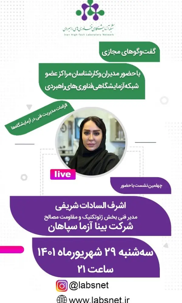 گفت و گوهای مجازی شبکه آزمایشگاهی فناوری راهبردی با حضور مدیر فنی بخش ژئوتکنیک و مقاومت مصالح شرکت بینا آزما سپاهان 38 آزمایشگاه ژئوتکنیک و مقاومت مصالح